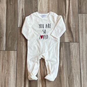 You Are So Loved cream Baby One-Piece velour footie